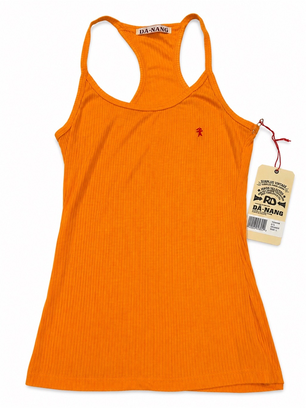Da-Nang Surplus Vintage Orange Ribbed Racerback Tank Top Size L NWT